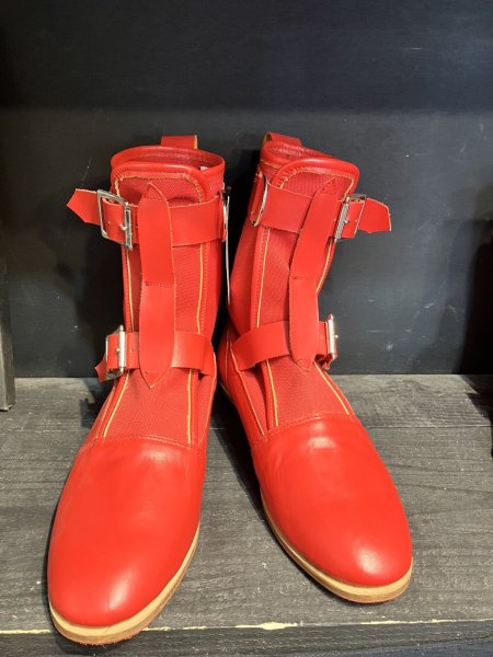 画像1: 在庫SALE 赤cotton×leather 8hole bondage boots  (1)