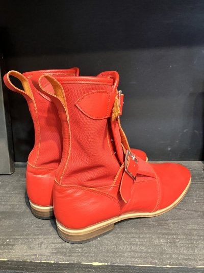 画像2: 在庫SALE 赤cotton×leather 8hole bondage boots 